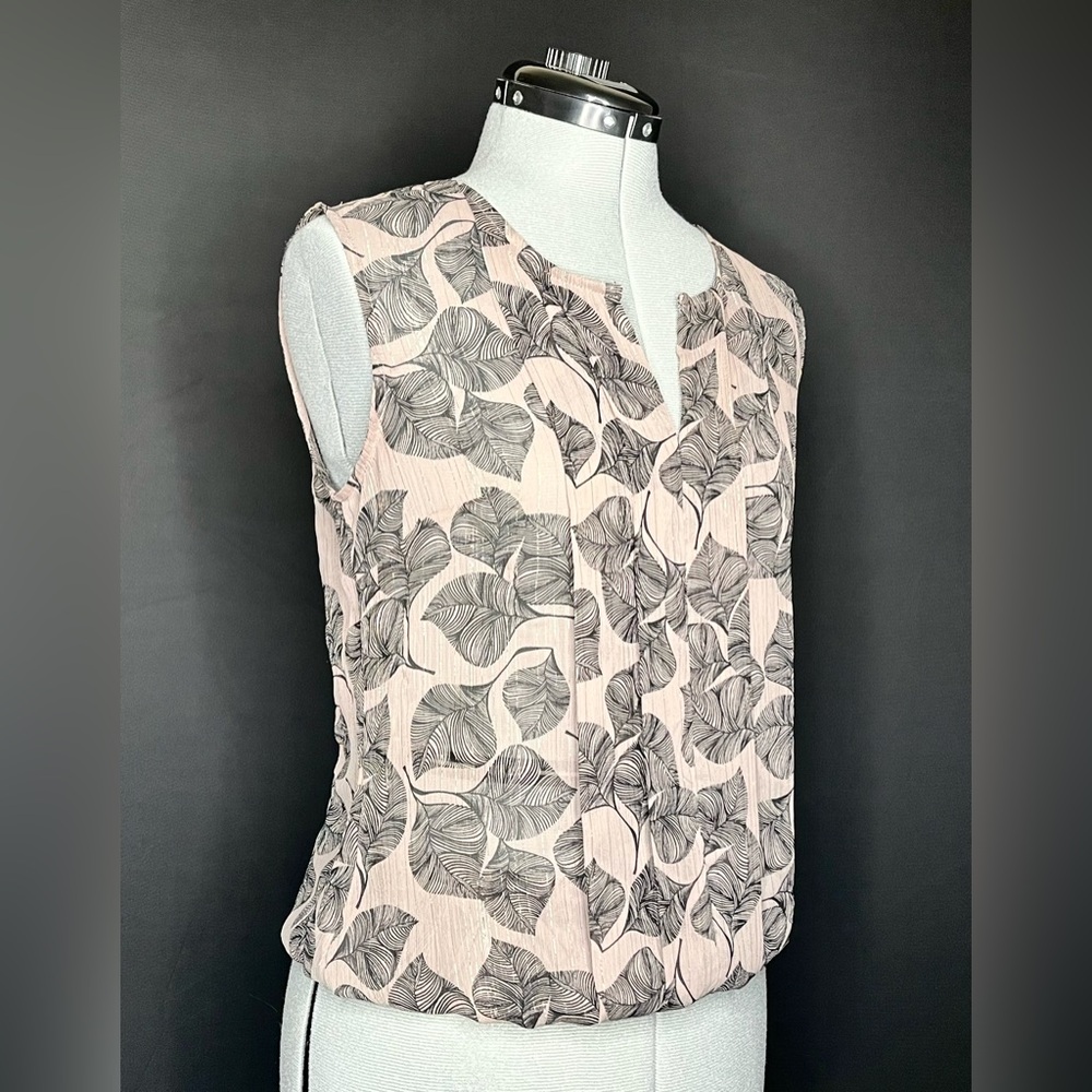 Banana Republic, Rose Mauve, Black Outlined Leaf Design, Sheer Top, Size S